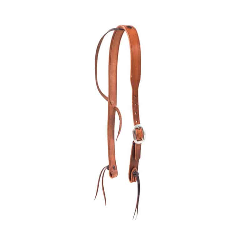 1-1/4” Harness Leather Cowboy Knot Slip Ear Headstall - Cowboy Tack