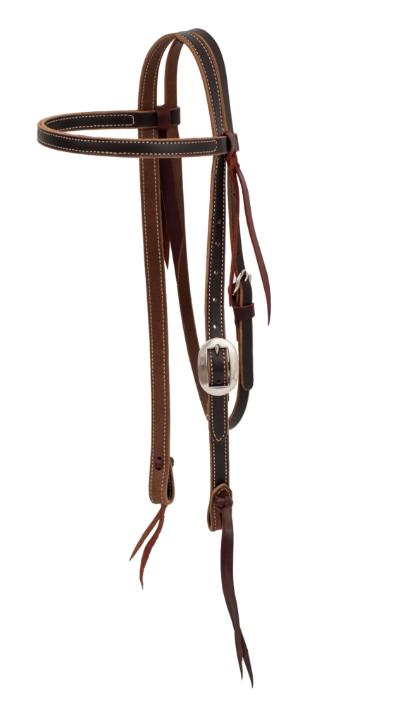 3/4” Chocolate Harness Leather Browband With Cowboy Knot