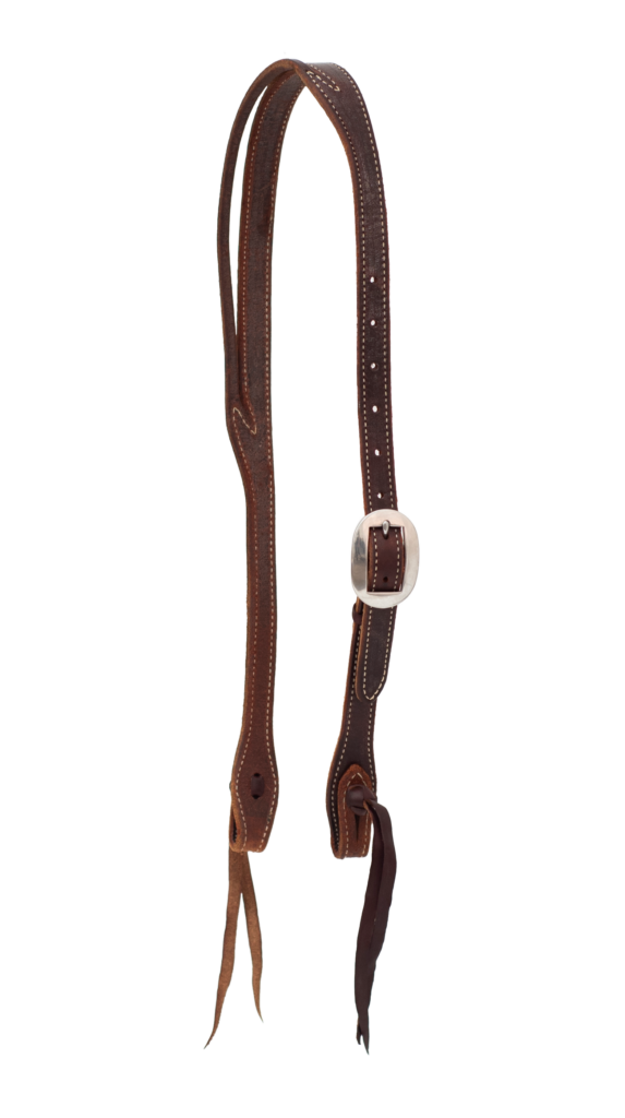 3/4” Chocolate Harness Leather Slotted Ear Headstall With Cowboy Knots